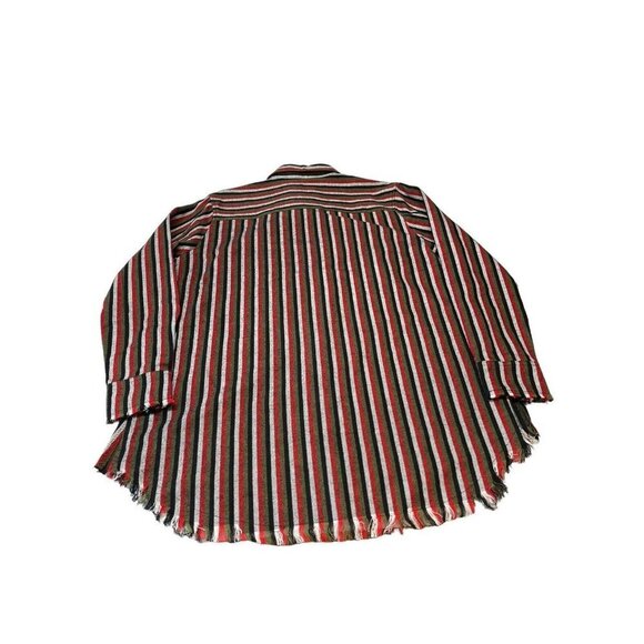 One 24 Rags Flannel Shirt Womens Red Green Striped Fringe Hem Button Up Small - Picture 4 of 8